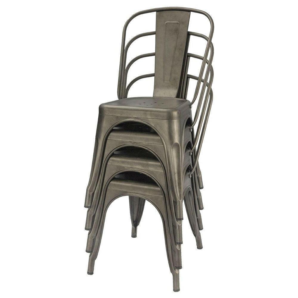 Set of 4 - Stackable Modern Cafe Bistro Dining Side Chair in Gun Metal Finish - FurniFindUSA