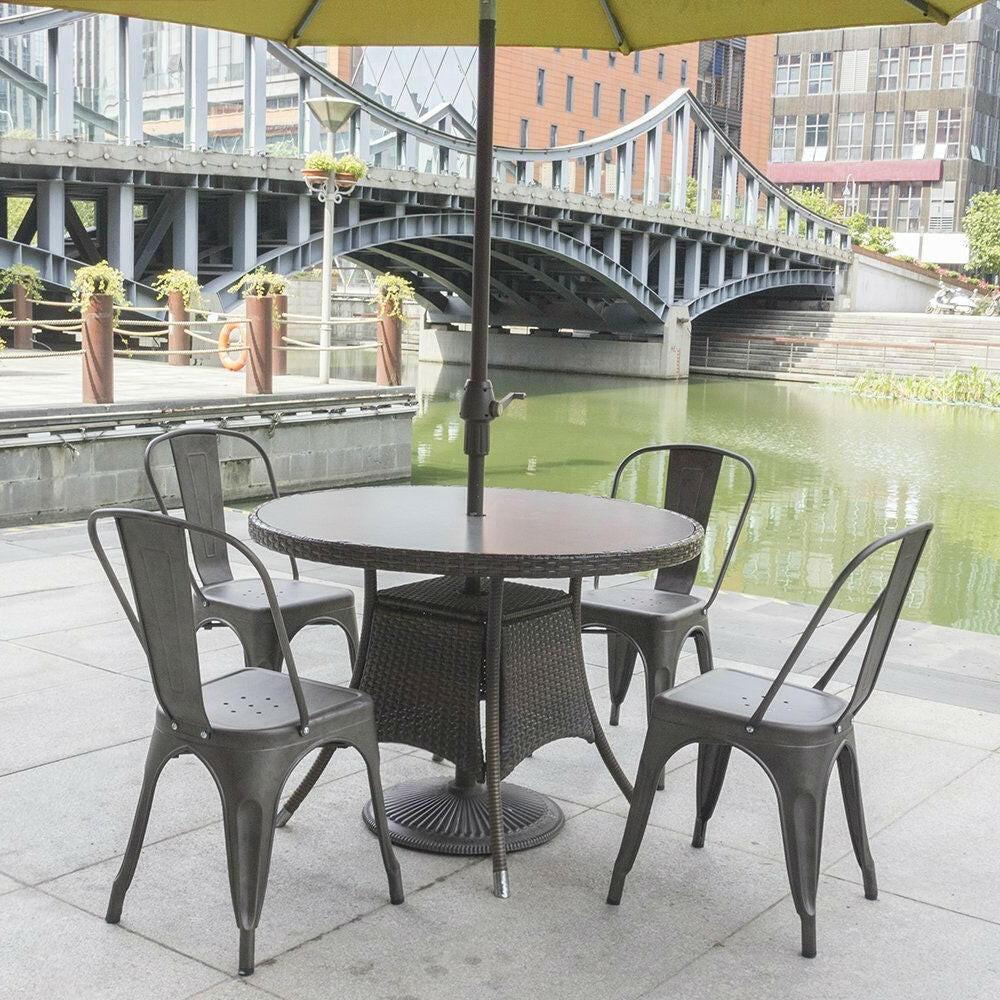 Set of 4 - Stackable Modern Cafe Bistro Dining Side Chair in Gun Metal Finish - FurniFindUSA