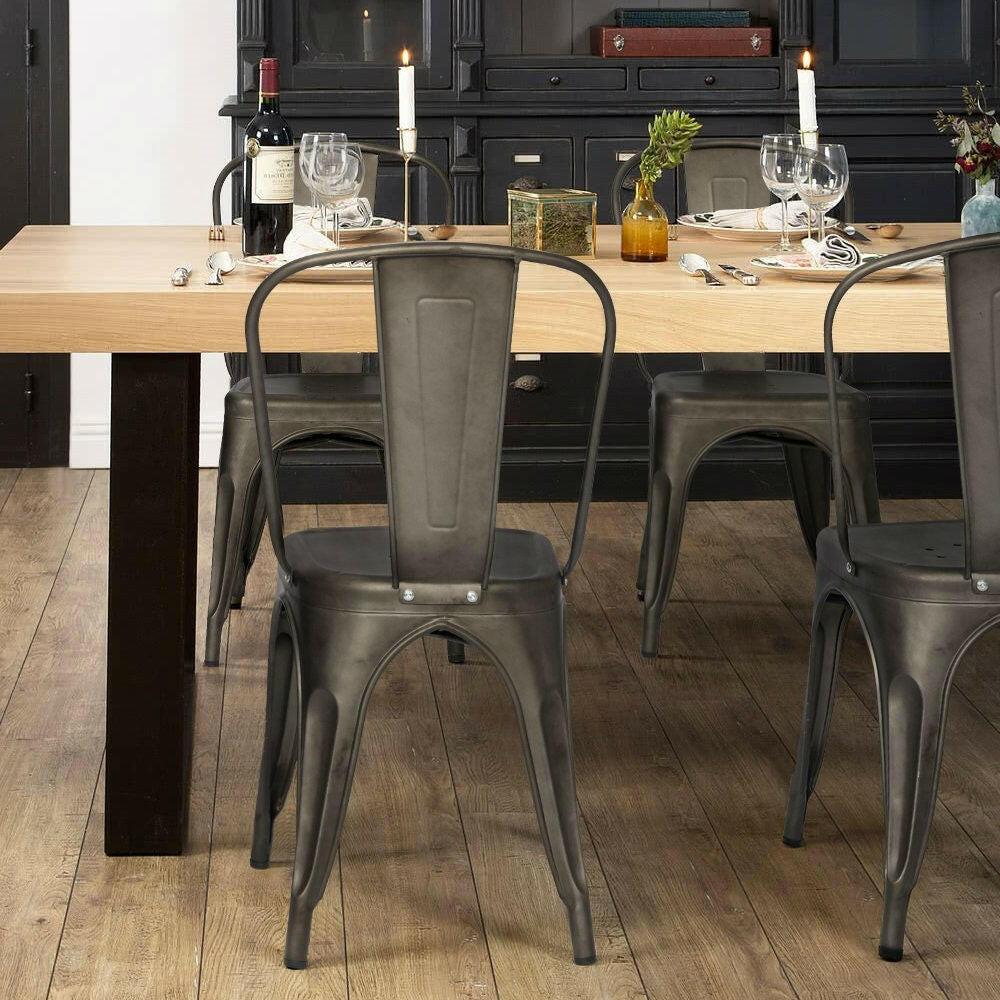 Set of 4 - Stackable Modern Cafe Bistro Dining Side Chair in Gun Metal Finish - FurniFindUSA