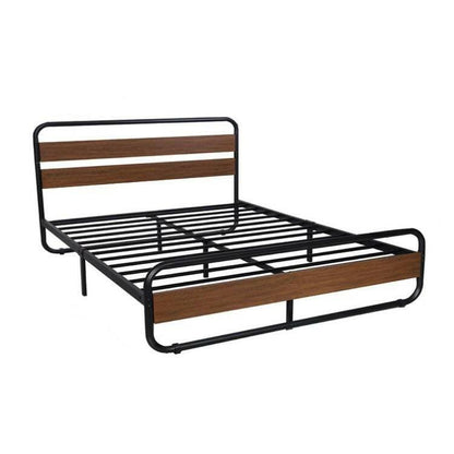 Full Heavy Duty Industrial Modern Metal Wood Platform Bed Frame with Headboard - FurniFindUSA