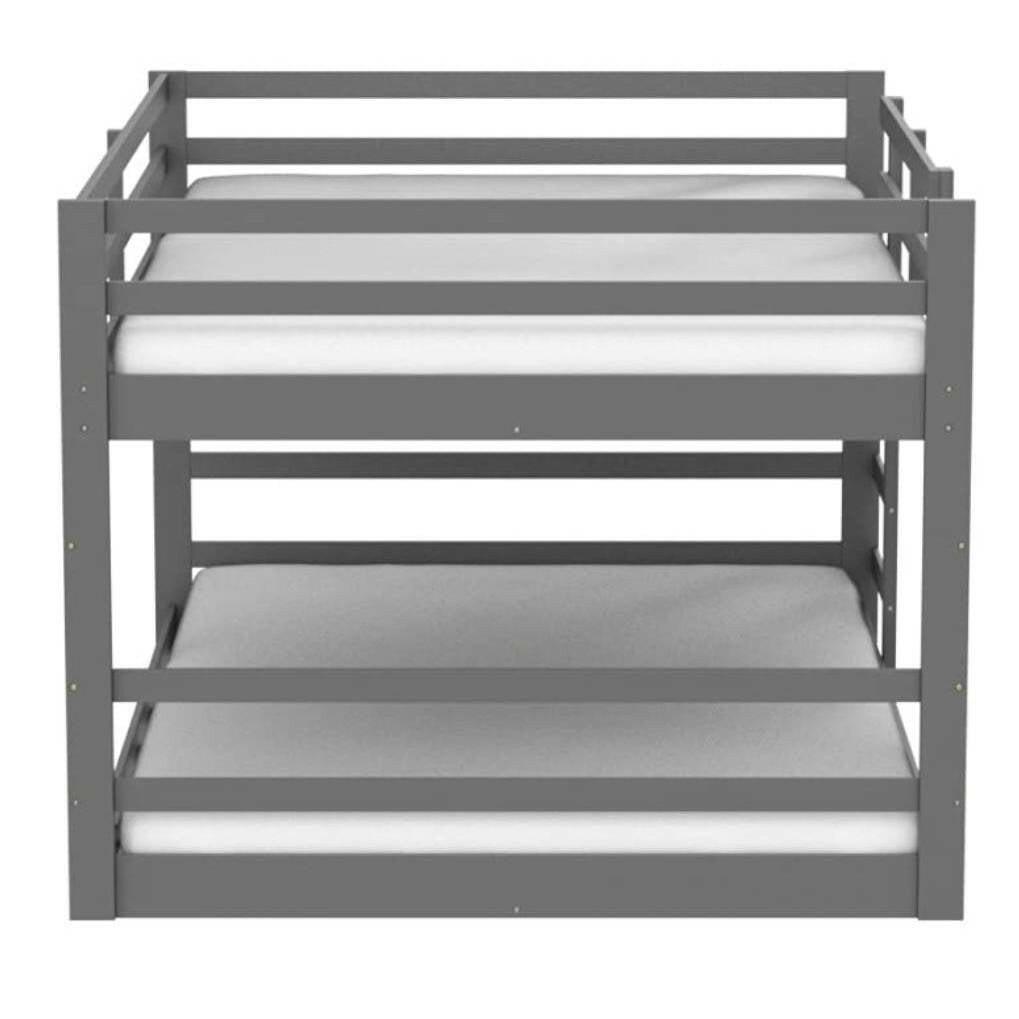 Full over Full Modern Low Profile Bunk Bed in Grey Wood Finish - FurniFindUSA