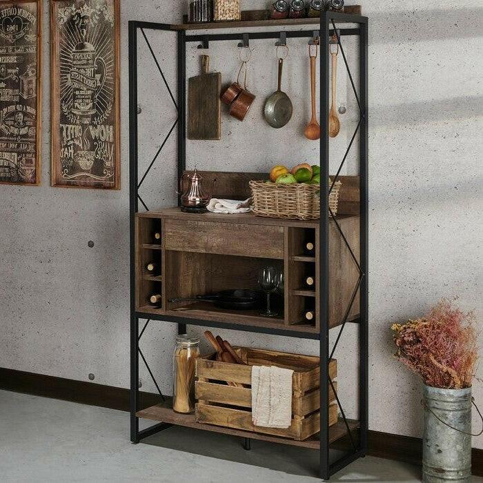 Farmhouse Oak Iron Baker's Wine Storage Rack - FurniFindUSA