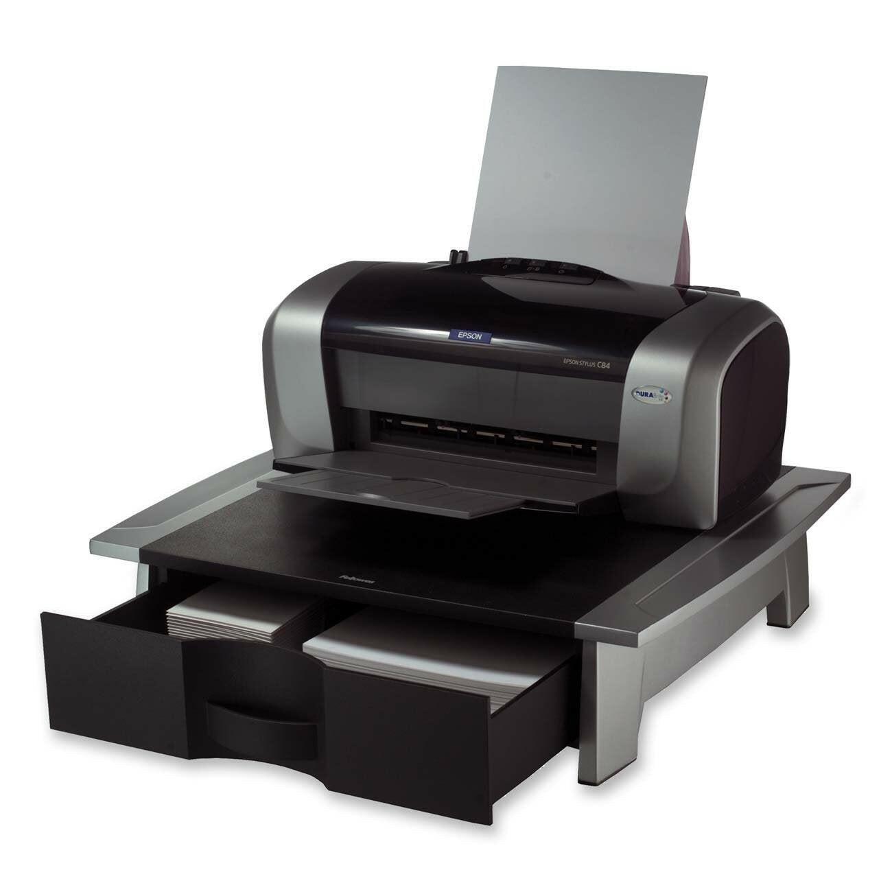 Low Profile Contemporary Printer Stand with Paper Drawer - FurniFindUSA