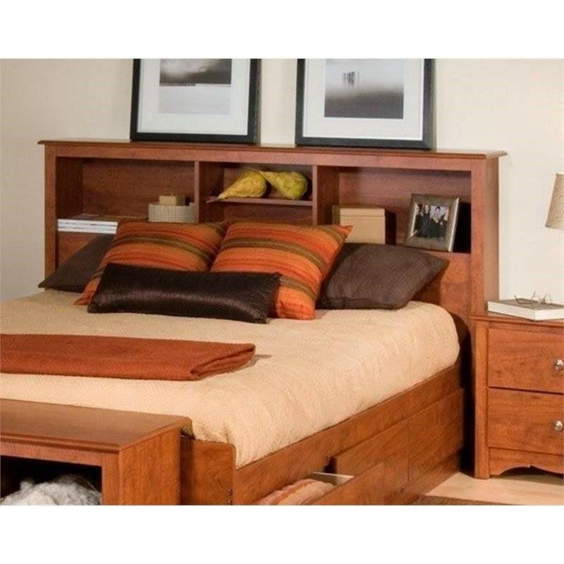 Full / Queen size Bookcase Headboard in Cherry Wood Finish - FurniFindUSA