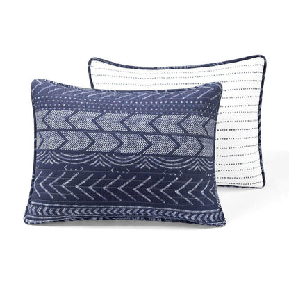 Full/Queen Scandinavian Chevron Navy Blue White Reversible Cotton Quilt Set - FurniFindUSA