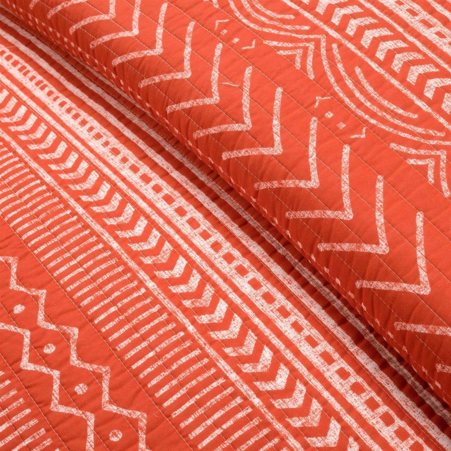 Full/Queen Scandinavian Chevron Orange White Stripe Reversible Cotton Quilt Set - FurniFindUSA