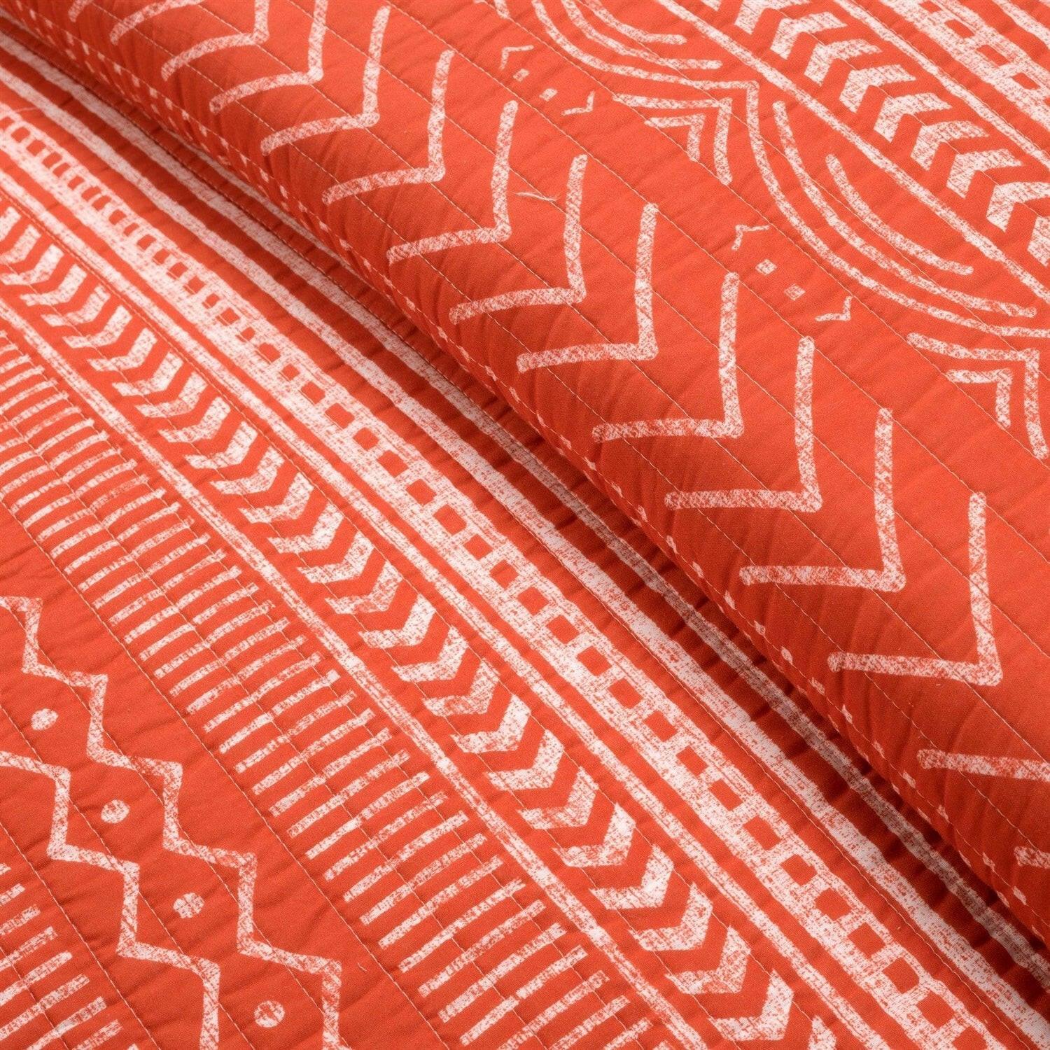 Full/Queen Scandinavian Chevron Orange White Stripe Reversible Cotton Quilt Set - FurniFindUSA