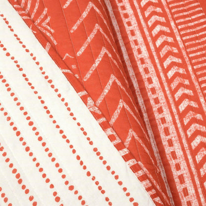 Full/Queen Scandinavian Chevron Orange White Stripe Reversible Cotton Quilt Set - FurniFindUSA