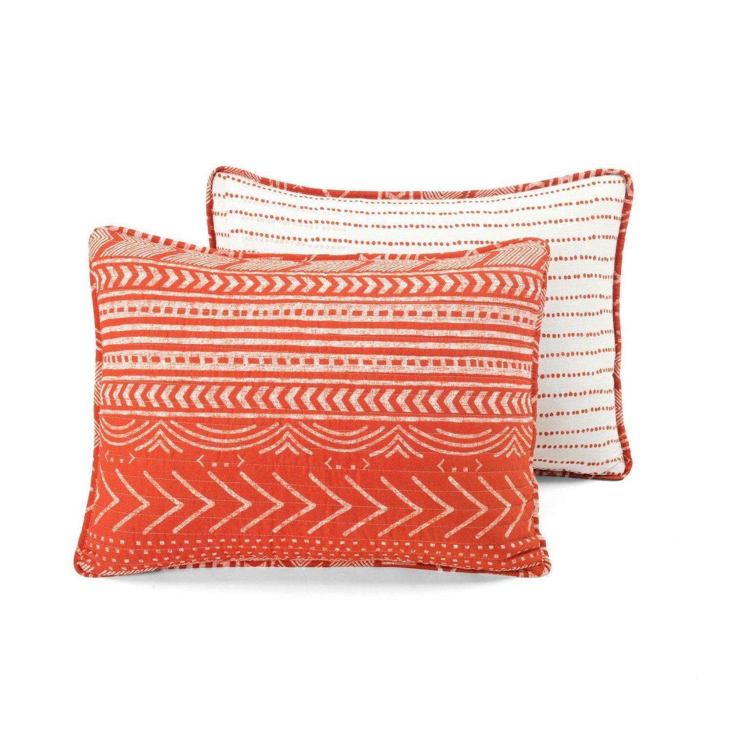 Full/Queen Scandinavian Chevron Orange White Stripe Reversible Cotton Quilt Set - FurniFindUSA