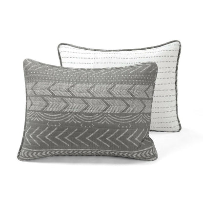 Full/Queen Scandinavian Dark Grey Chevron Reversible Cotton Quilt Set - FurniFindUSA