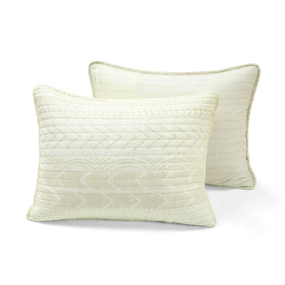 Full/Queen Scandinavian Chevron Ivory Beige Reversible Cotton Quilt Set - FurniFindUSA