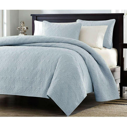 Full / Queen size Quilted Bedspread Coverlet with 2 Shams in Light Blue - FurniFindUSA