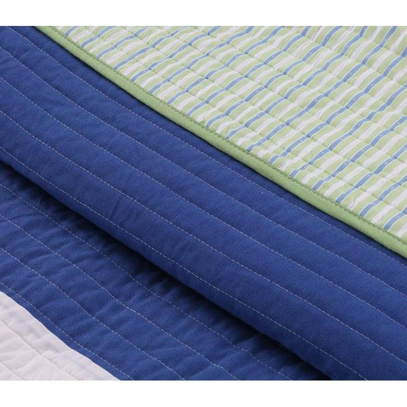 Full/Queen Navy Blue/Green/Teal/White Stripe 100-Percent Cotton Quilt Set - FurniFindUSA