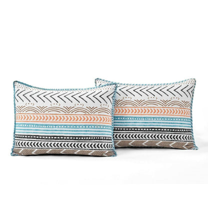 Full/Queen Scandinavian Chevron Teal White Orange Reversible Cotton Quilt Set - FurniFindUSA