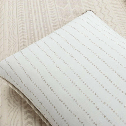 Full/Queen Scandinavian Chevron Beige Tan Reversible Cotton Quilt Set - FurniFindUSA