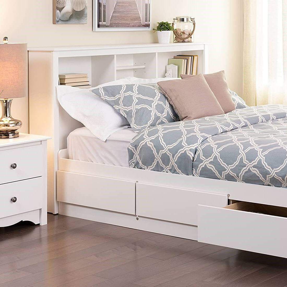 Full / Queen size Stylish Bookcase Headboard in White Wood Finish - FurniFindUSA