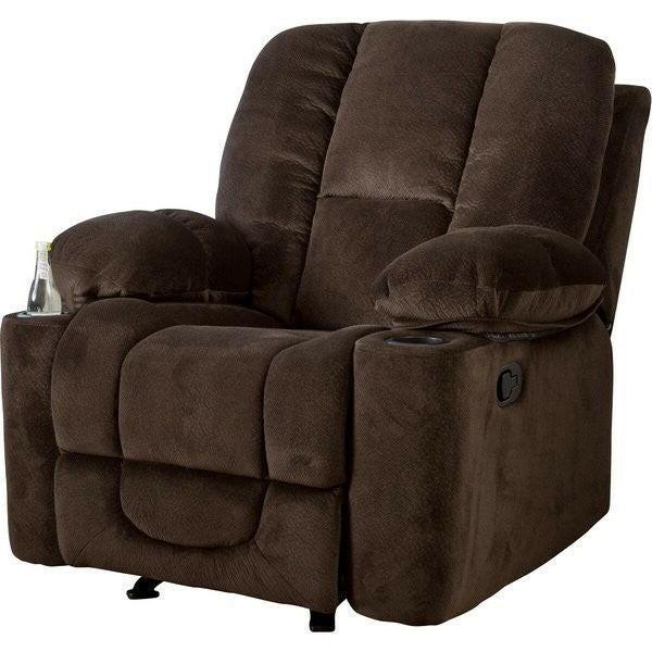 Traditional Upholstered Manual Reclining Sofa Chair w/ 2 Cup Holders and Footrest Brown - FurniFindUSA