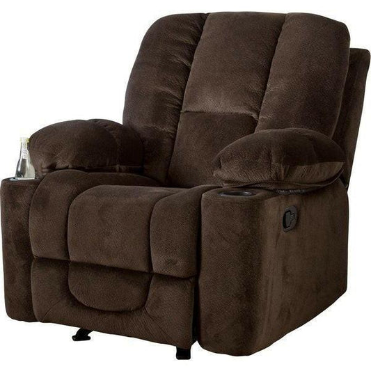 Traditional Upholstered Manual Reclining Sofa Chair w/ 2 Cup Holders and Footrest Brown - FurniFindUSA