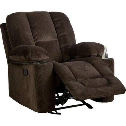 Traditional Upholstered Manual Reclining Sofa Chair w/ 2 Cup Holders and Footrest Brown - FurniFindUSA