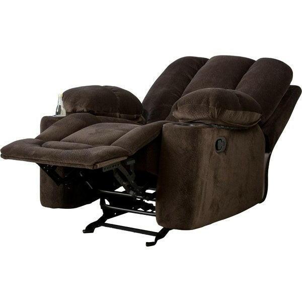 Traditional Upholstered Manual Reclining Sofa Chair w/ 2 Cup Holders and Footrest Brown - FurniFindUSA