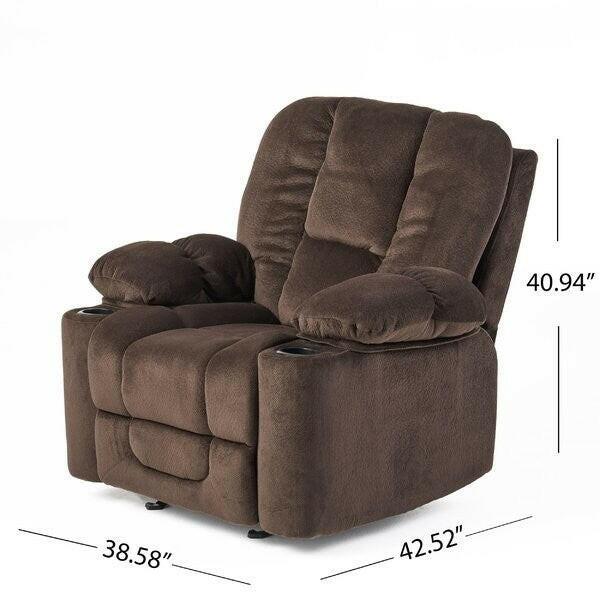 Traditional Upholstered Manual Reclining Sofa Chair w/ 2 Cup Holders and Footrest Brown - FurniFindUSA