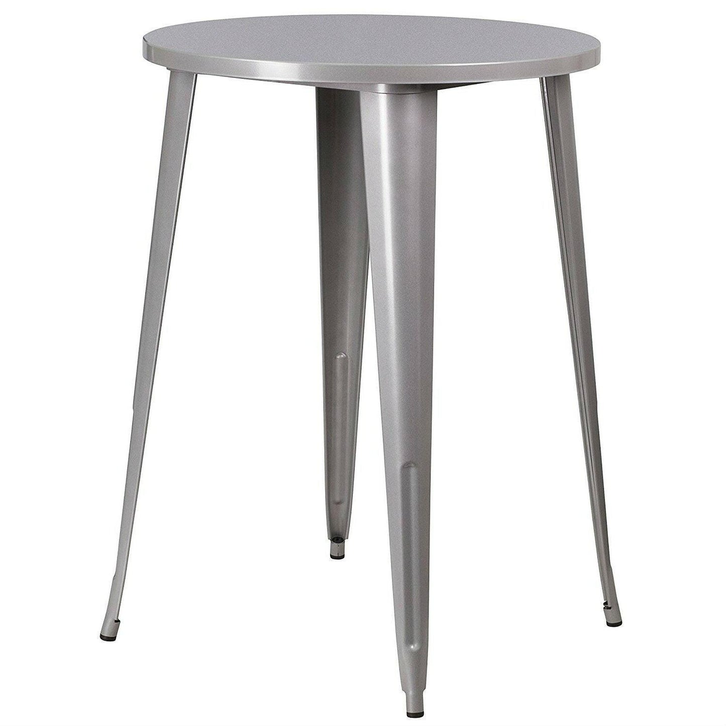 Outdoor 30-inch Round Metal Cafe Bar Patio Table in Silver - FurniFindUSA