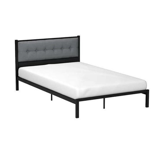 Full Metal Platform Bed Frame with Gray Button Tufted Upholstered Headboard - FurniFindUSA