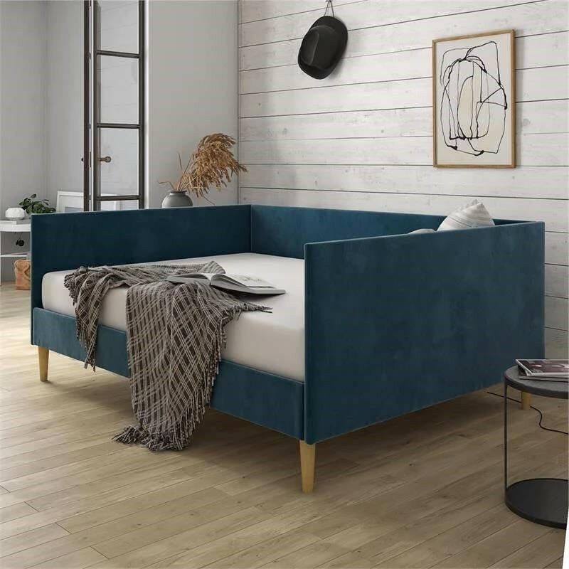 Full size Modern Navy Blue Upholstered Daybed - FurniFindUSA