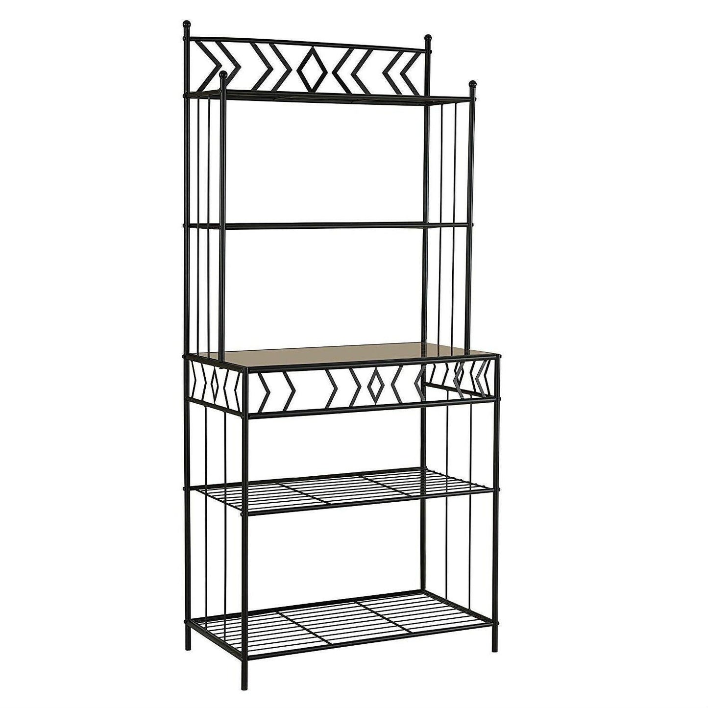 Kitchen Bakers Rack in Black Metal with Marble Finish Top - FurniFindUSA
