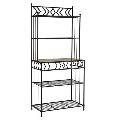 Kitchen Bakers Rack in Black Metal with Marble Finish Top - FurniFindUSA