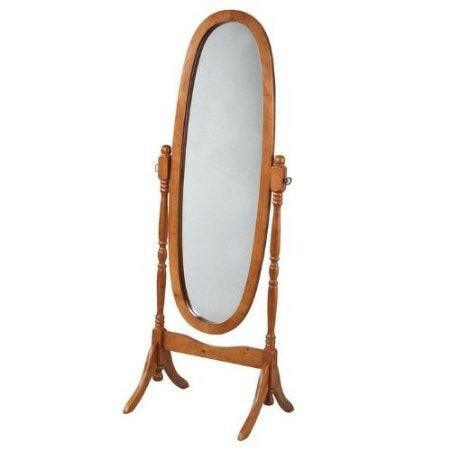 Oval Cheval Mirror in Oak Finish - FurniFindUSA