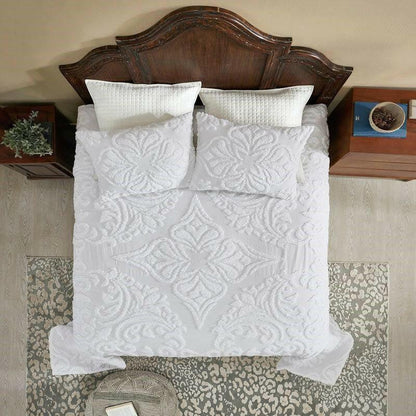 Full Size 100-Percent Cotton Chenille 3-Piece Coverlet Bedspread Set in White - FurniFindUSA