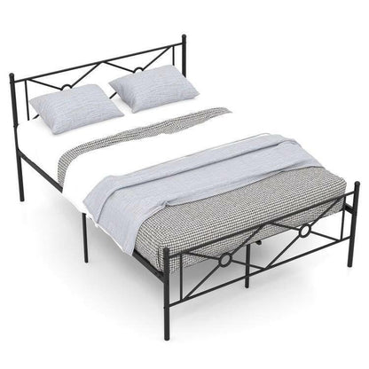 Full Size Modern Black Metal Platform Bed Frame with Headboard and Footboard - FurniFindUSA