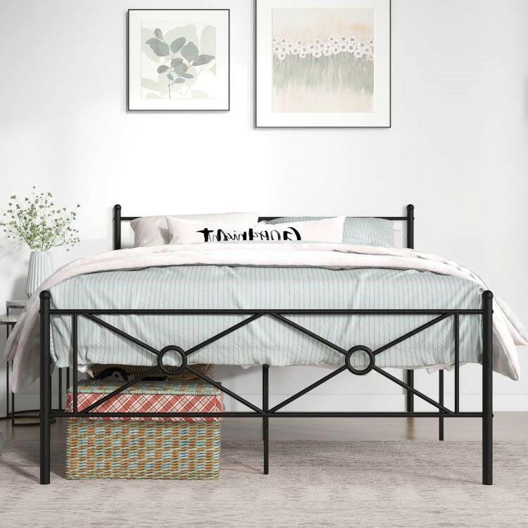 Full Size Modern Black Metal Platform Bed Frame with Headboard and Footboard - FurniFindUSA