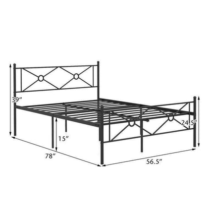 Full Size Modern Black Metal Platform Bed Frame with Headboard and Footboard - FurniFindUSA