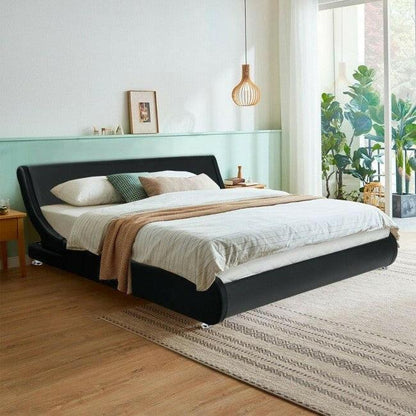 Full Size Modern Faux Leather Upholstered Platform Bed Frame Black - FurniFindUSA