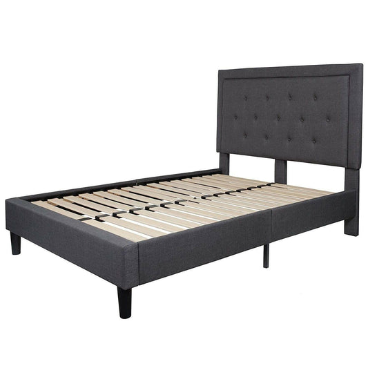 Full size Dark Grey Fabric Upholstered Platform Bed Frame with Tufted Headboard - FurniFindUSA