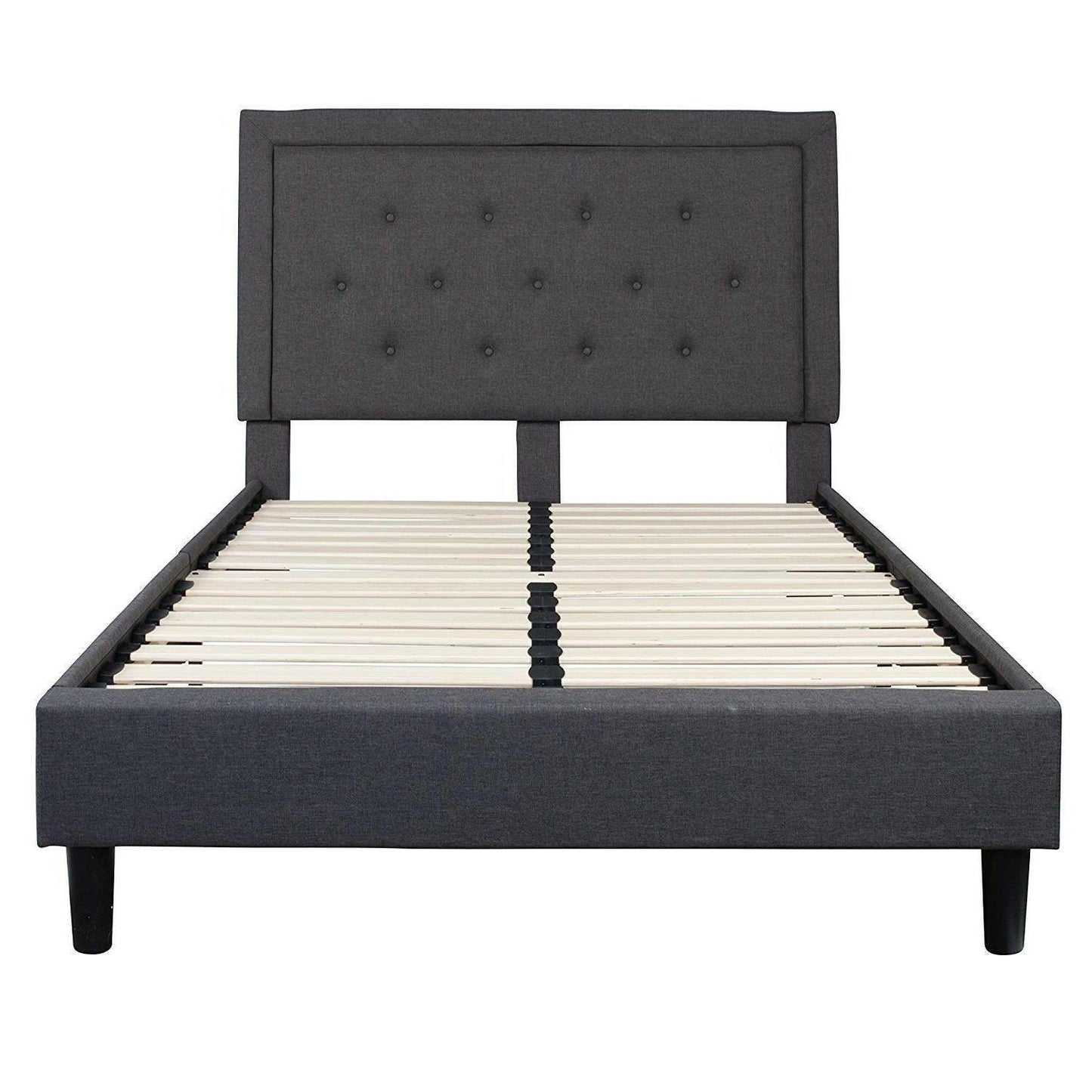 Full size Dark Grey Fabric Upholstered Platform Bed Frame with Tufted Headboard - FurniFindUSA