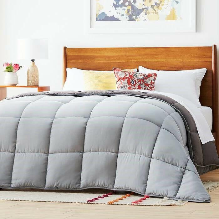 Full Size All Seasons Plush Light/Dark Grey Reversible Polyester Down Alternative Comforter - FurniFindUSA