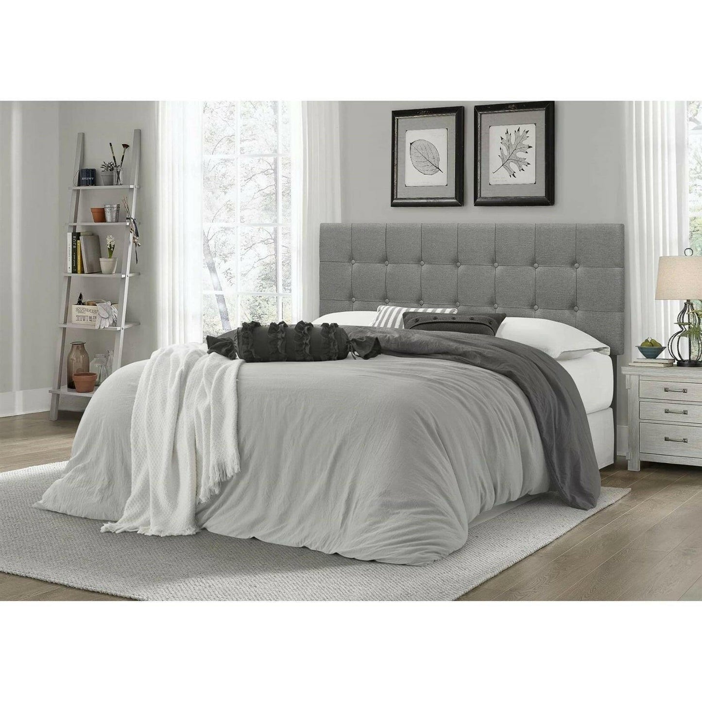 Full size Contemporary Button-Tufted Headboard in Grey Upholstered Fabric - FurniFindUSA