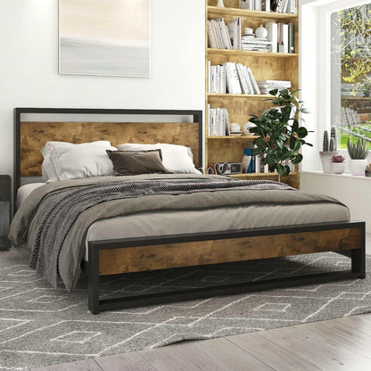 Full Modern Farmhouse Platform Bed Frame with Wood Panel Headboard Footboard - FurniFindUSA