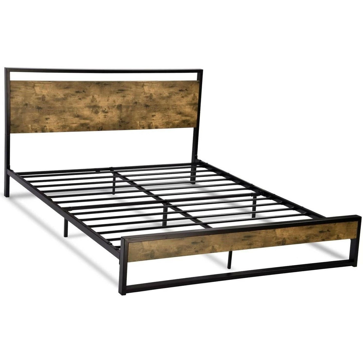 Full Modern Farmhouse Platform Bed Frame with Wood Panel Headboard Footboard - FurniFindUSA