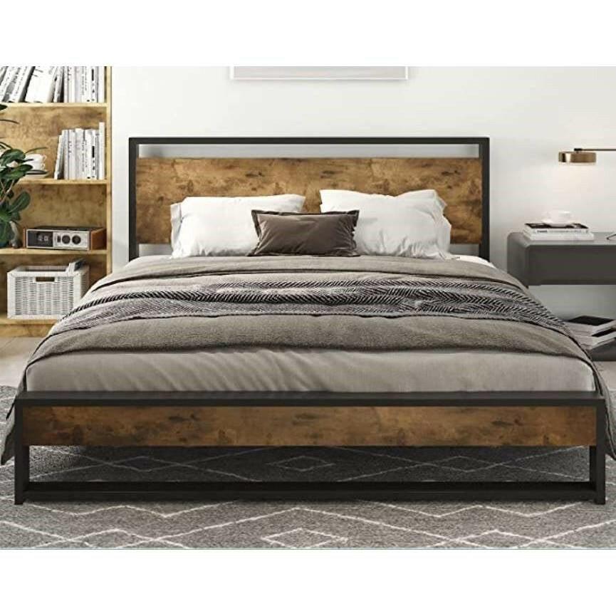 Full Modern Farmhouse Platform Bed Frame with Wood Panel Headboard Footboard - FurniFindUSA