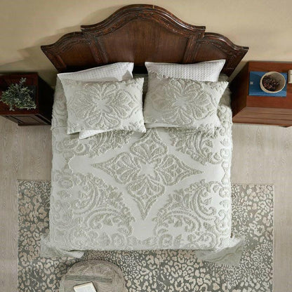 Full Size 100-Percent Cotton Chenille 3-Piece Coverlet Bedspread Set in Sage - FurniFindUSA