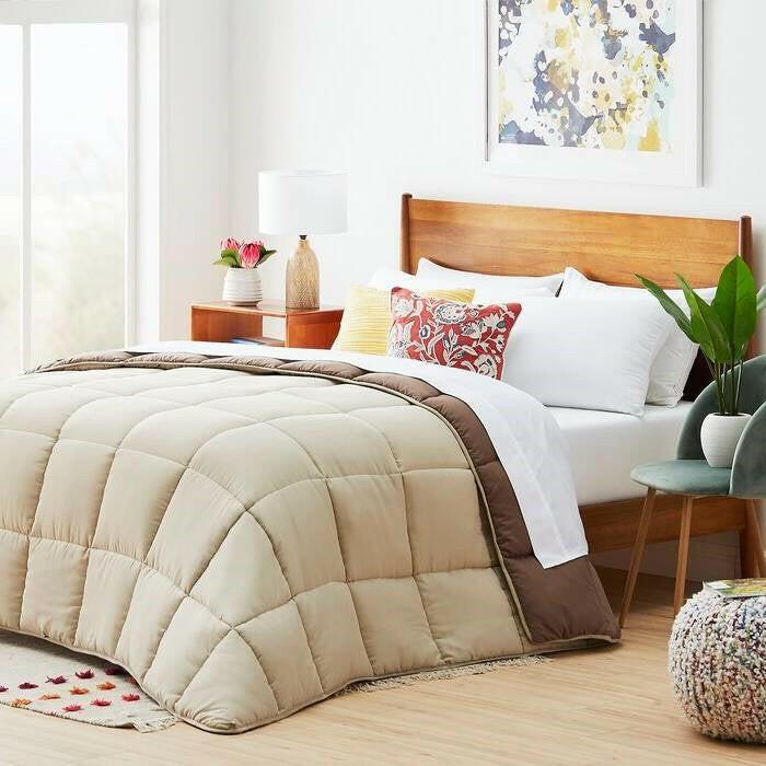 Full All Seasons Beige/Brown Reversible Polyester Down Alternative Comforter - FurniFindUSA