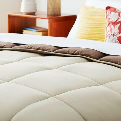 Full All Seasons Beige/Brown Reversible Polyester Down Alternative Comforter - FurniFindUSA