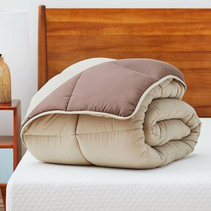 Full All Seasons Beige/Brown Reversible Polyester Down Alternative Comforter - FurniFindUSA