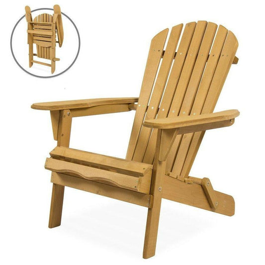 All Weather Adirondack Large Foldable Chair Natural Finish - FurniFindUSA