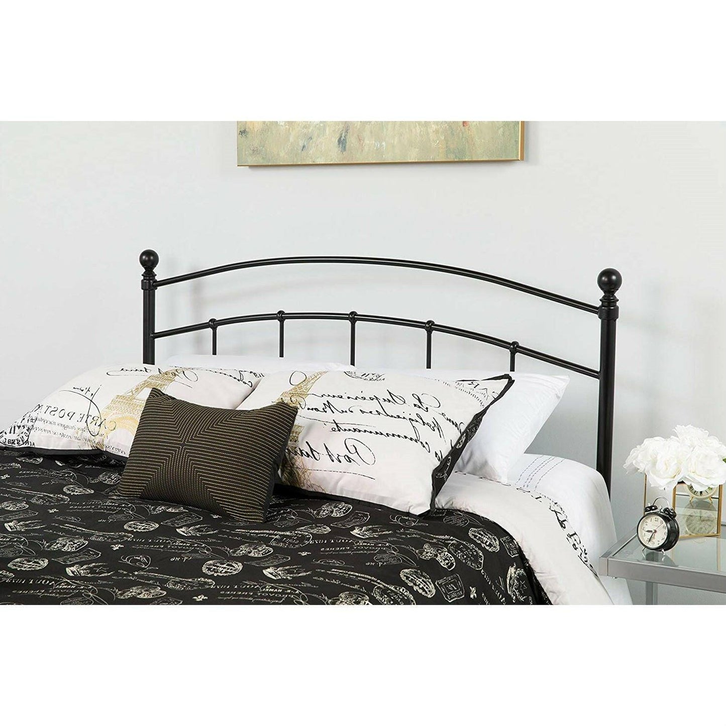 King size Contemporary Classic Headboard in Black Metal Finish - FurniFindUSA