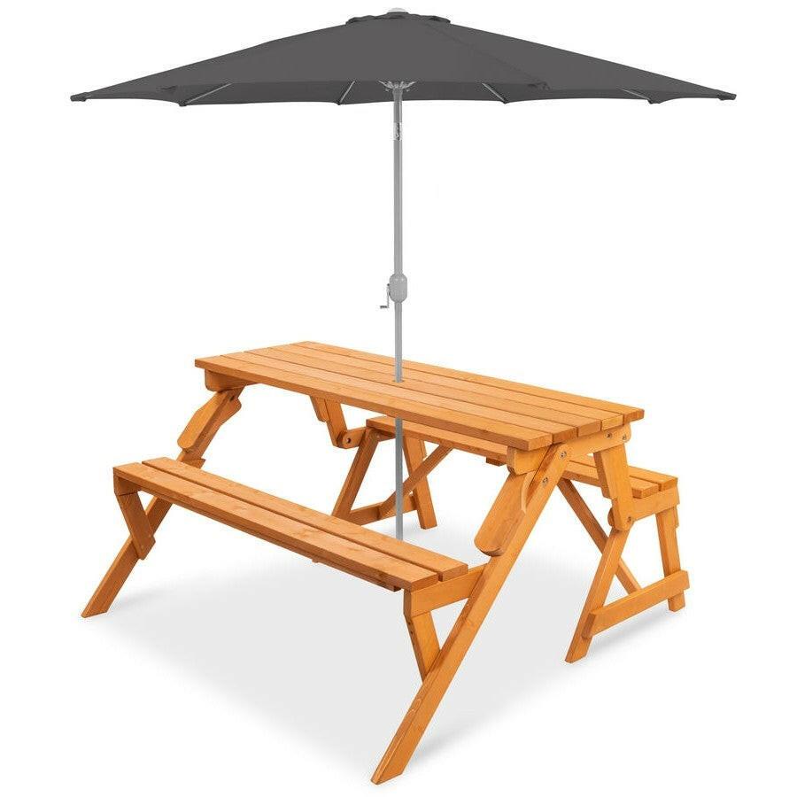 Outdoor Interchangeable 2 in 1 Multi-Use Wooden Picnic Table Garden Bench Umbrella Hole - FurniFindUSA